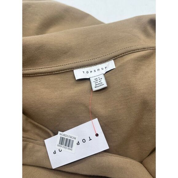 TOPSHOP Women’s Oversize Long Sleeve Cotton Polo in Taupe, Sz. 12 - Picture 6 of 10